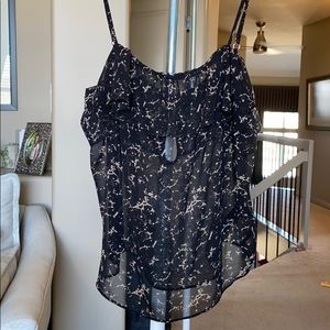 Black Printed Ruffle Cami/Blouse
